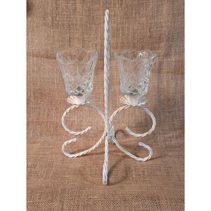 Vintage Twisted Metal Candle Holder Candelabra 2 Cut Glass Votive Tealight Cups